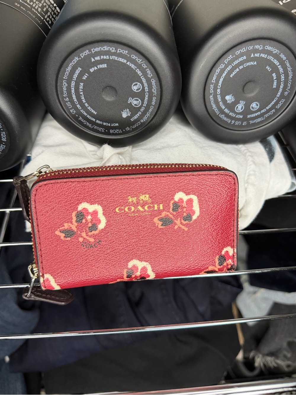 Coach Floral Double-Zip Wristlet Wallet Red & Pink